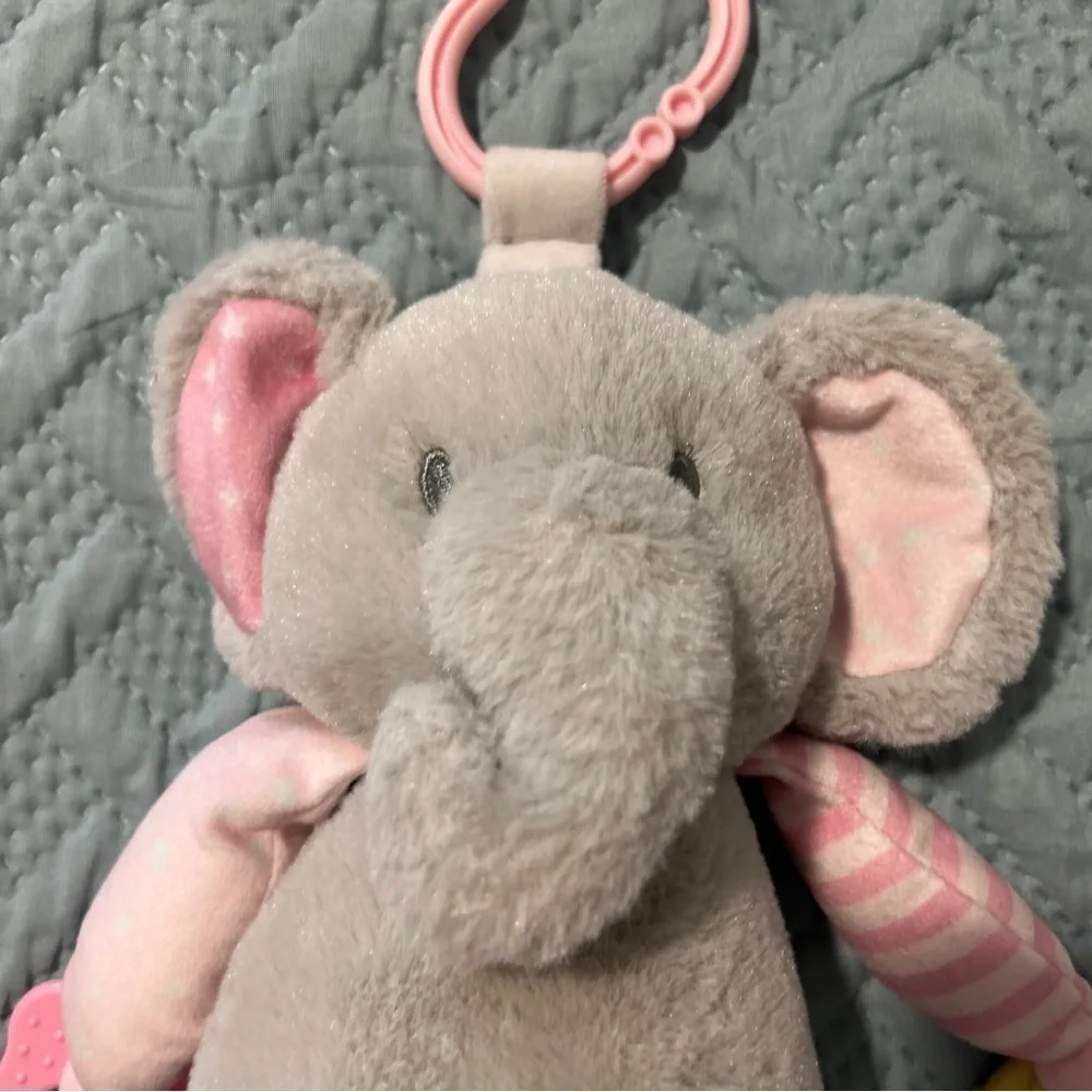 Kelly Baby Kellytoy 10” Elephant Plush Baby Rattle Toy pink Grey Soft